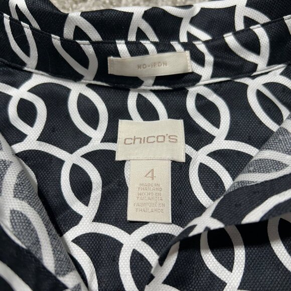 Chicos Womens Sz XXL No-Iron Black & White Geometric Button-Up Shirt Long Sleeve - Picture 6 of 9
